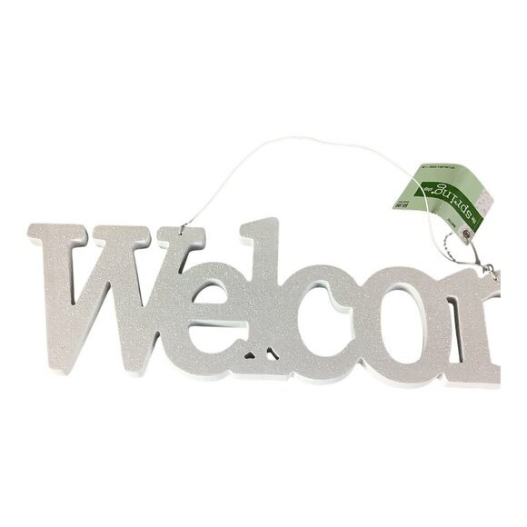 The Spring Shop White Glitter Welcome Sign Home Wall Decor Hanging Door Plaque - Picture 4 of 8